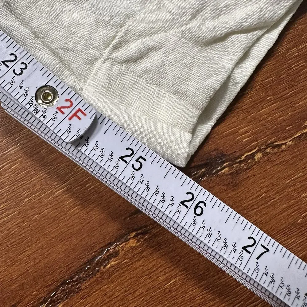 Ralph Lauren Linen Pants Mens 32x26 Ivory Cuffed Straight Leg Old Money Luxury